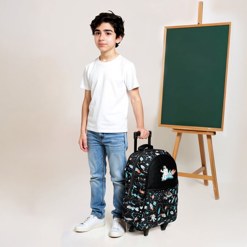 Skylar Trolley Bag-Astronut Glow In The Dark-Wheels With Led Lights -2 Cmprt- (Polyester) Black \ 27X14X21 - Image 2